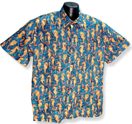 Seahorses Hawaiian Shirt- Made in USA- 100% Cotton